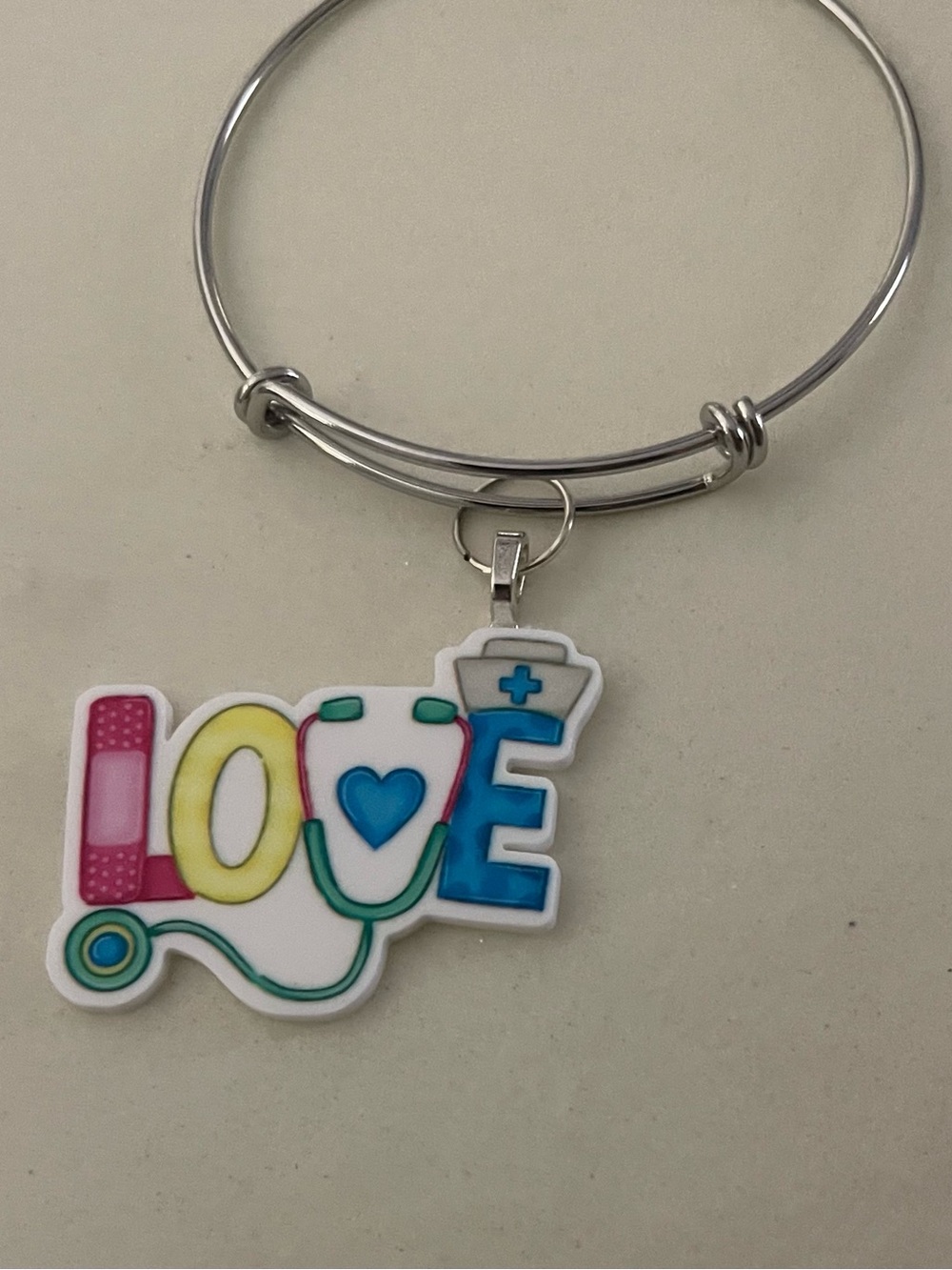 LOVE Nurse Stethoscope Charm Bangle Bracelet - Multicolor
